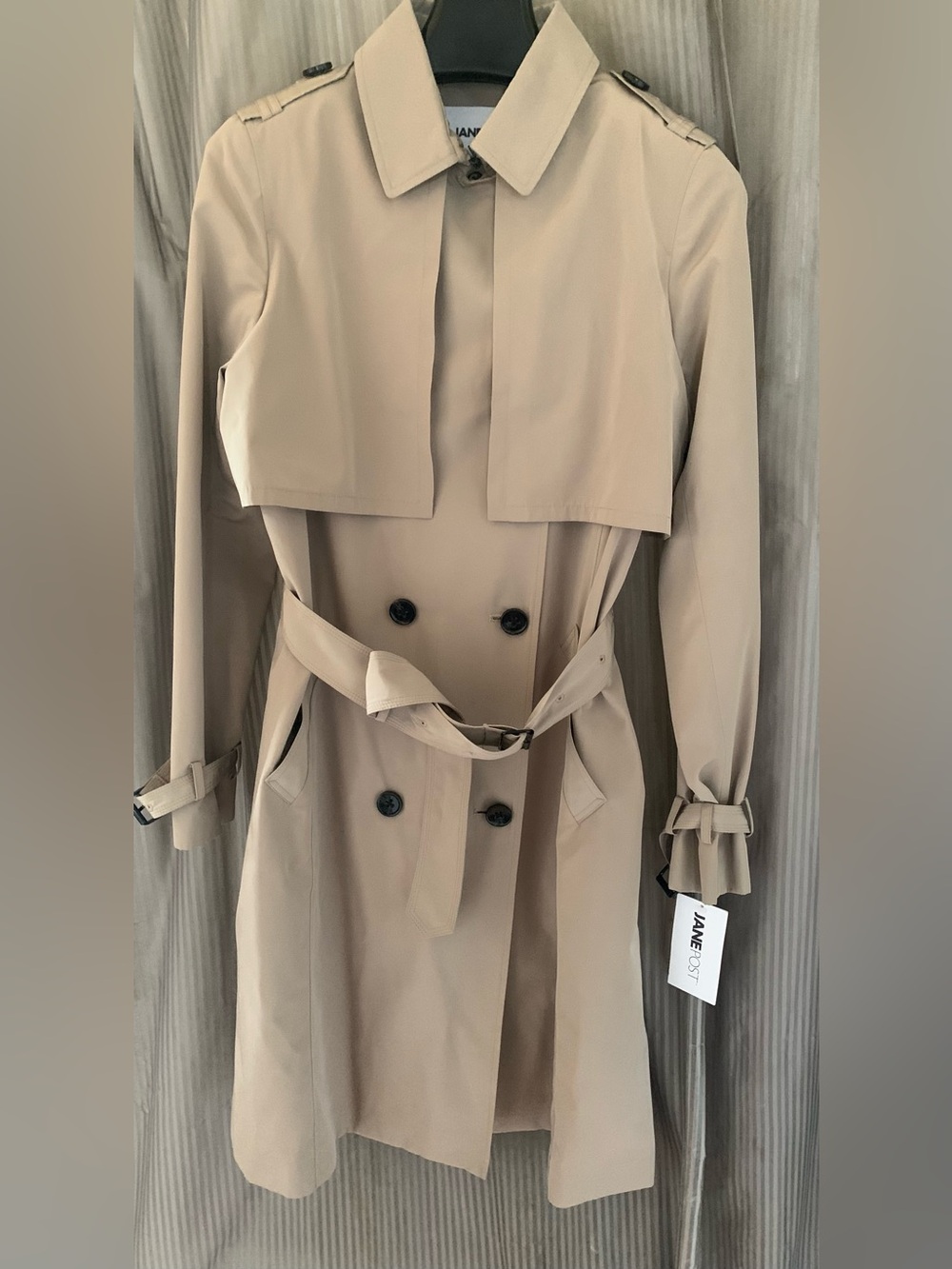Jane Post TanTrench Coat with Leopard Lining and Detachable Vest